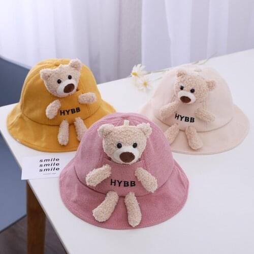New Baby Infant Hat 6 Months Korean Version Plush Bear Kids Bucket Hats Outdoor Girl Sunshade Cap Beach Boy Fisherman Caps 1-2Y