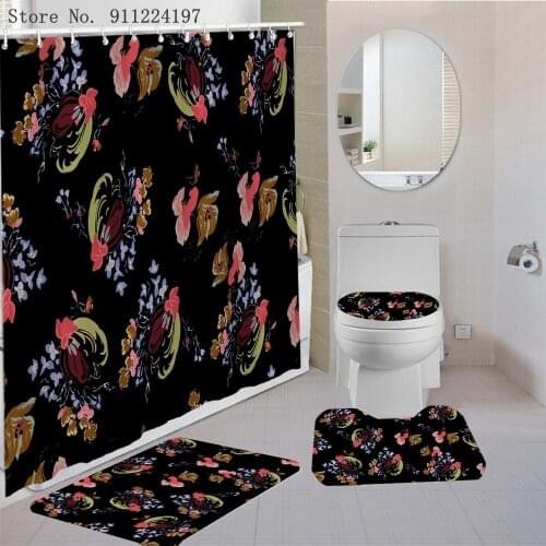 New Flower Type Shower Curtain Floor Mat U Shape Mat Toilet Lid Cover Bath Curtain Waterproof Polyester Bathroom Rugs Bath Mat