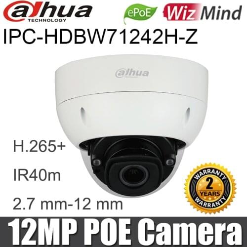 New Dahua 12MP IP Camera IPC-HDBW71242H-Z IR Dome WizMind Face Detection ANPR H.265 IR 40m Network Camera Original