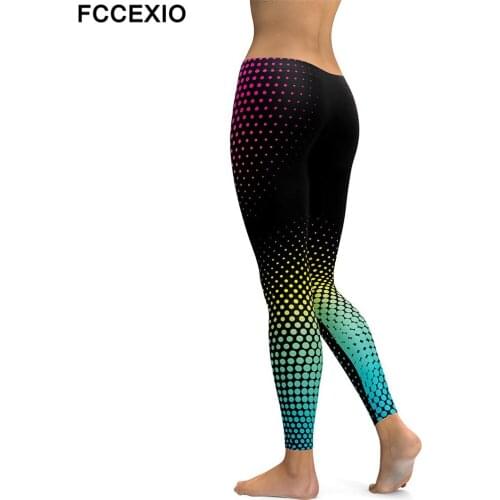 FCCEXIO New Workout Leggings High Waist Fitness Legging Wave Point 3D Printed Leggins Female Leg Pants Sexy Women Slim Leggings