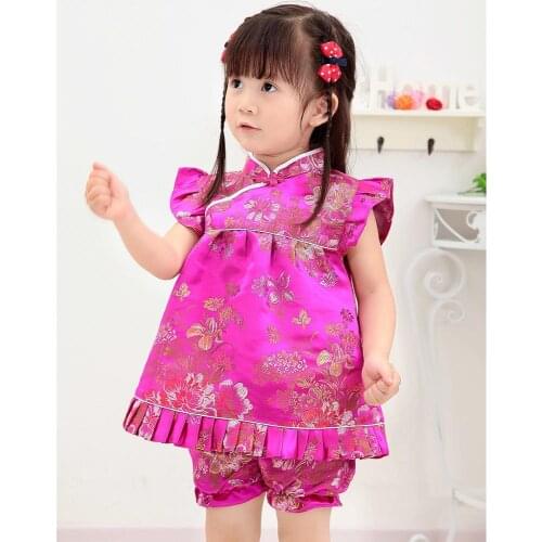 2019 New Summer Floral baby girls clothes sets New Year Chinese tops dresses shorts Qipao cheongsam