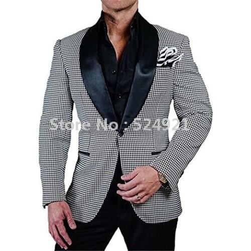 Brand New Groomsmen Grid Groom Tuxedos Shawl Black Lapel Men Suits Wedding/Prom Best Man Blazer ( Jacket+Pants+Tie ) C263