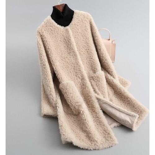 New Women Winter Clothes Real Lamb Fur Coat Female Warm Natural Sheep Shearling Jacket O-neck Single Breasted Outwear X531