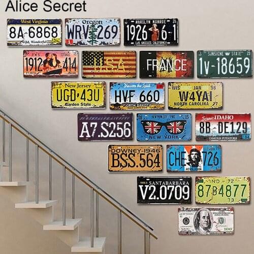 New USA Car License Metal Plate Car No. Tin Signs Bar Pub Cafe Home Decor Metal Sign Garage Metal Plaque Sticker Poster