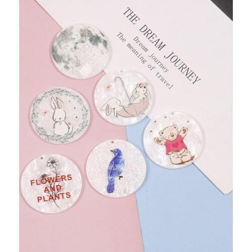 New style 40pcs/lot cartoon animals pattern print geometry rounds shape acrylic beads diy jewelry earring/garment accessory