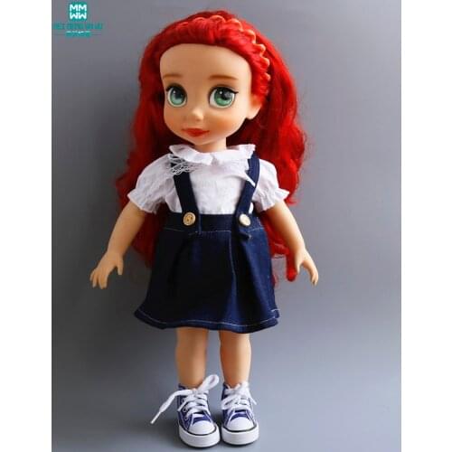 Clothes for dolls fits 40cm Salon Doll Strap denim skirt white shirt to give the girl a gift