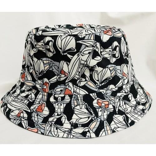 Summer Cute Rabbit Print Bucket Hat For Men Women Cotton Reversible Bob Panama Cartoon Animal Cosplay Cap Beach Fisherman Hats