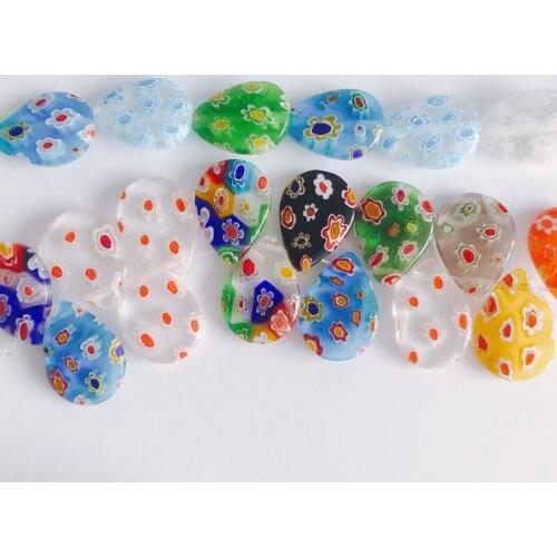 Mixed Color Plum Blossom Drop-shaped Colored Glaze Thousand Flowers Translucent Flat Bead Pendant Necklace Accessories