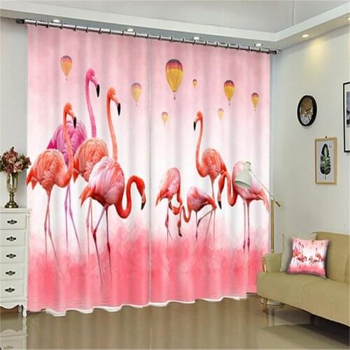 Luxury Digital Print Blackout Curtains 3d Curtains Photo Curtains Pink Flamingo Blue Sky Seascape Print Jane Curtains