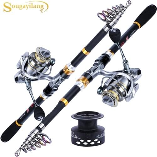 Sougayilang 1.8-3.3M Fishing Rod Combo Portable Telescopic Carbon Fishing Pole and 13+1BB High Speed 5.5:1/5.1:1 Fishing Reel