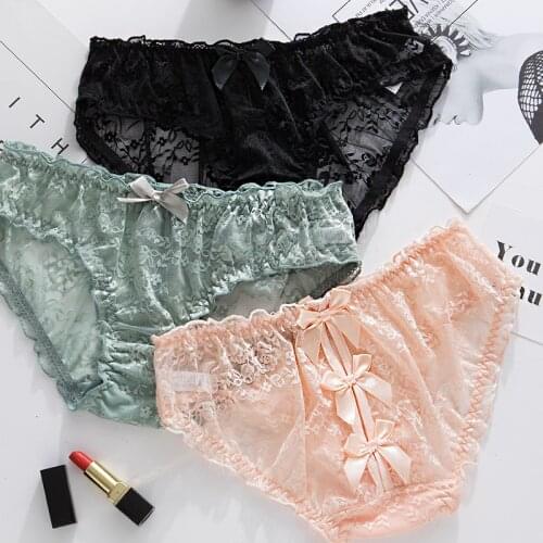 Sexy Lace Hollow Out Womens Underwear Cross Bow Low-Waist Panties Buttocks Breathable Seamless Female Briefs Sex Tanga