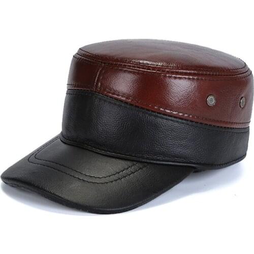 H3520 Men Leather Visor Hat Autumn Winter Warm Earmuffs Cowhide Cap Male High Quality Fashion Breathable Comfortable Visors Hats