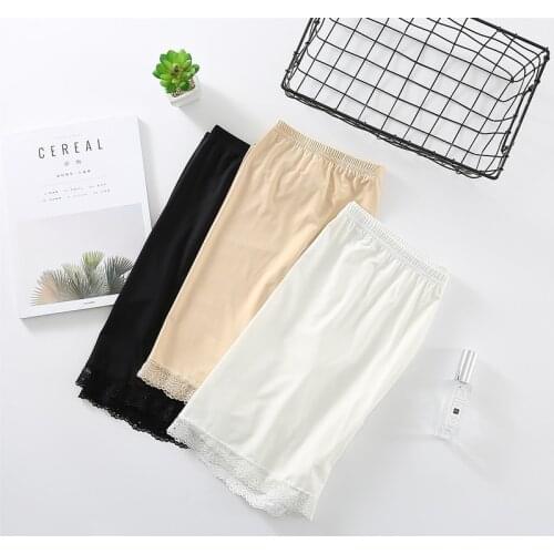 Color ice silk safety short pants lace large size women summer knee length basic shorts elastic waist thin bottom for dress new