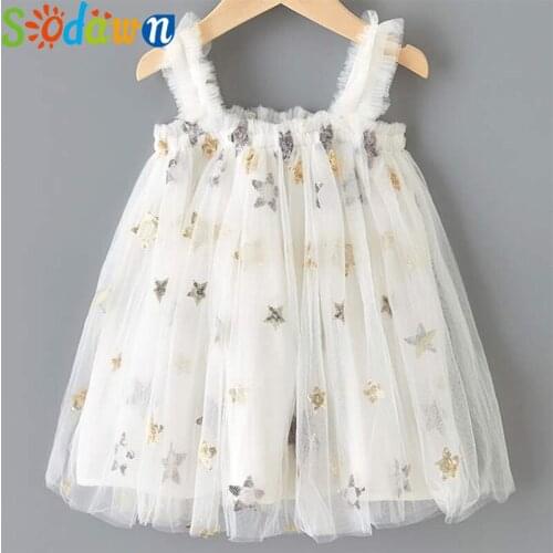 Sodawn Girls Princess Dress New Brand Summer Kids Party Dresses Cute Sequin Stars Outfits Lace Mesh Girl Children Vestidos 8 ord