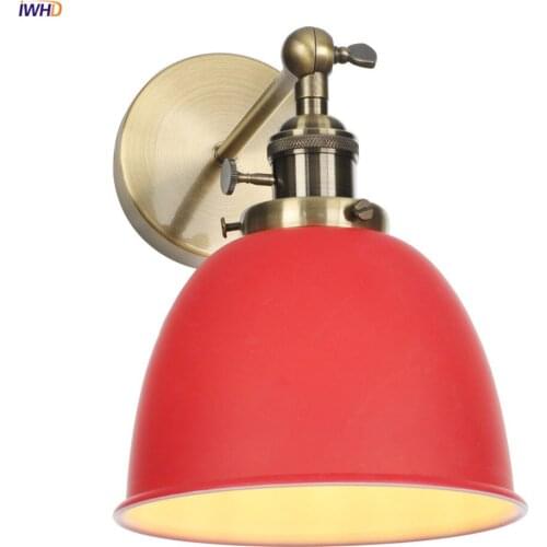 IWHD Nordic Style Modern Wall Lamp Bedroom Beisde Mirror Stair RED Metal Switch LED Wall Light Sconce Wandlamp Applique Murale