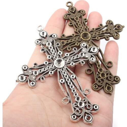 Vintage Bronze/Silver Color Hollow Cross Pendant Cool Street Style Necklace DIY for Bracelet Jewelry Making Accessories 71*92mm
