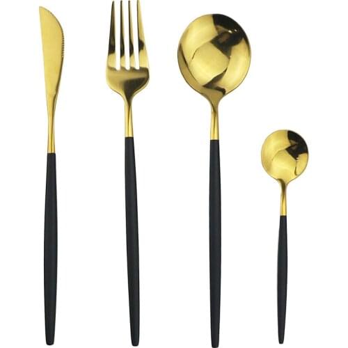 1Pcs Black Gold Cutlery 18/10 Stainless Steel Dinnerware Set Home Kitchen Tableware Set Silverware Knife Fork Spoon Dinner Set