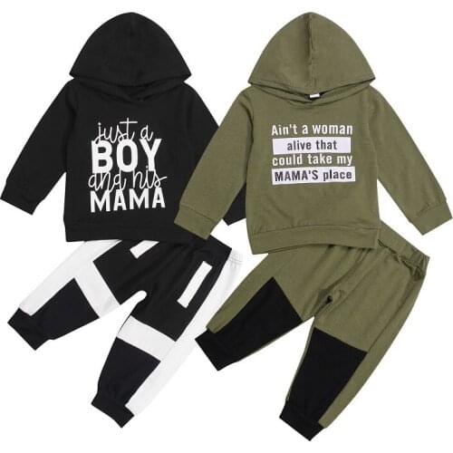 1-6Y Toddler Kids Baby Boy Long Sleeve Letter Print Hooded Sweatshirt Tops Long Pant 2PCS Tracksuit Children Clothes Set