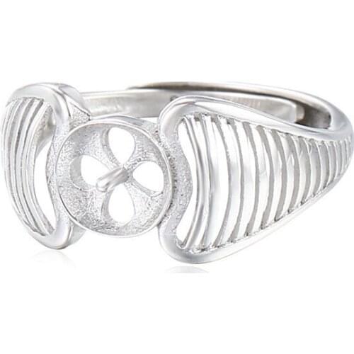 Ring Blank for 7mm-10mm Round Beads or Pearls White Gold Plated 925 Silver Zircon Ring Setting Adjustable Ring Base SR0321