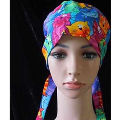 Beauty salon print work hats womens Elastic Cotton Pet grooming caps Health services Cap unisex scrubs work hat new Nursing cap