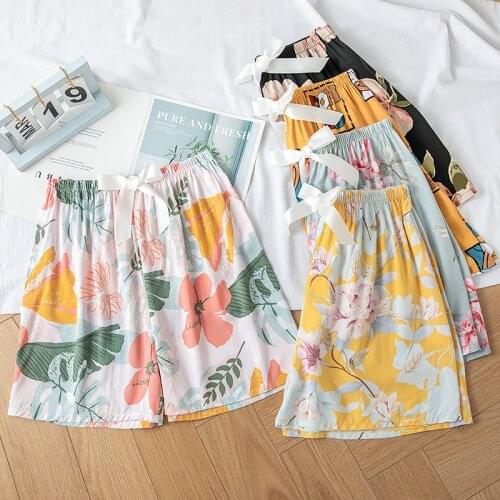 Women Cotton Shorts Flower Print Home Pajama Pants Sleep Bottoms Summer Casual Beach Pants Sleep Wear Lounge Pajama Shorts