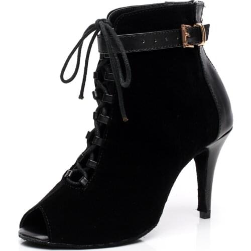 New Fashion Salsa Bachata Outdoor Indoor High Heel Practice Latin Dance Shoes for Dancing Women Black Dance Boots