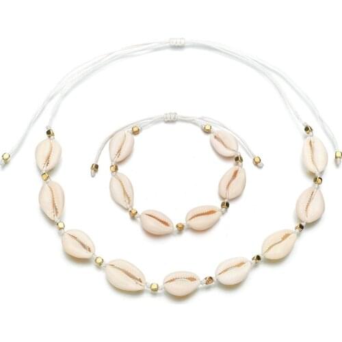 Bohemian Fashion Shell Jewelry Adjustable Clavicle Pendant Necklace Women Natural Shell Rope Chain Choker Necklace