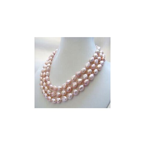 Hot sale hot sell new Natural 3Strad 8x10MM Pink Baroque Pearl Necklace 17"18"19"