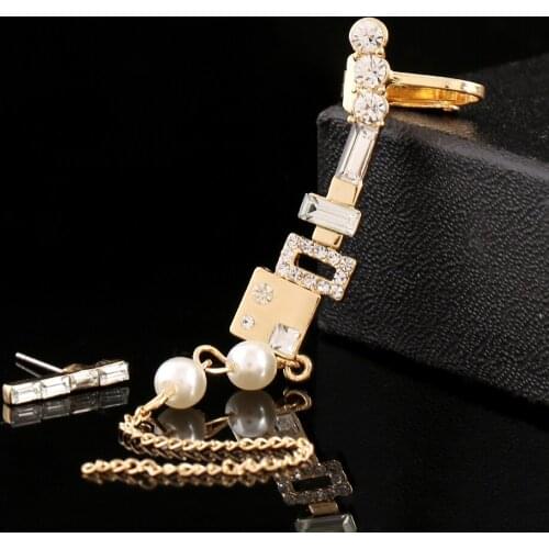 ZLDYOU 2pcs/set Fashion Jewelry Women Ear Cuff Crystal Gold Silver Plated Zircon Earcuffs white Imitation Pearls Clips Earring