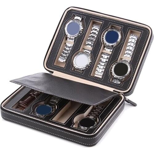 2/4/8 Grids Portable Faux Leather Zipper Travel Watch Storage Case Box Organizer