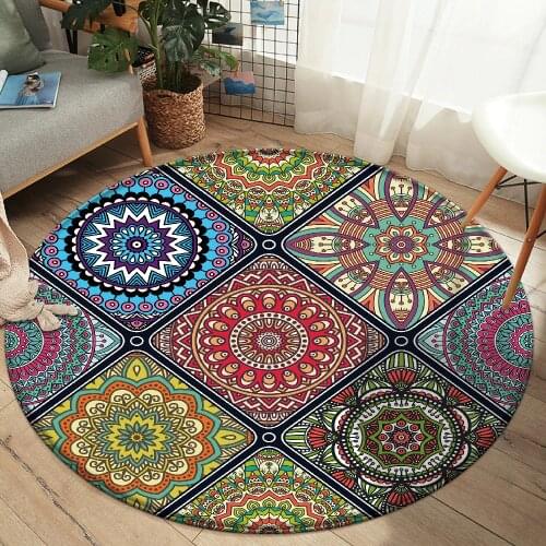 2021 Good Quqlity Mandala Style Pattern Carpet Non-slip Bath Mat Soft Fluffy Flannel Living Room Bedroom Decorative Carpet
