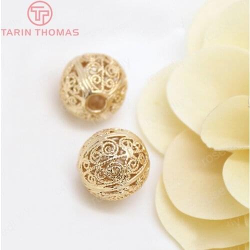 4PCS 17MM 24K Champagne Gold Color Plated Brass Round Hollow Spacer Beads Bracelet Beads High Quality Jewelry Accessories