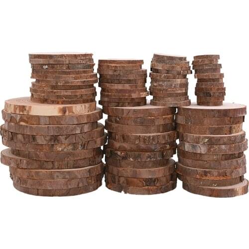 3-12cm Natural Pine Round Unfinished Wood Slices Circles With Tree Bark Log Discs DIY Painting Wooden Board Wedding Party Decor