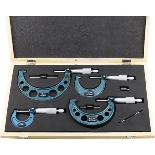 4Pcs 0-100Mm 0.01Mm Metric Gauge Vernier Caliper Outside Micrometers Thickness Gauge Measuring Calipers With Case