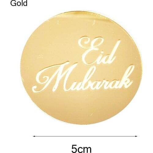 5cm Eid Mubarak Acrylic Cupcake Topper Gold Ramadan Mubarak Circle Cake Topper for Hajj Mubarak Muslim Eid Cake Decorations 1pc