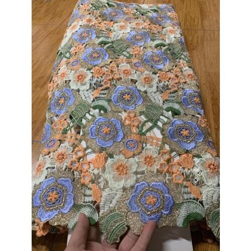 Free shipping (5yards/pc) high quality African cord lace fabric with gold threads embroidery for attractive party dress FCC157