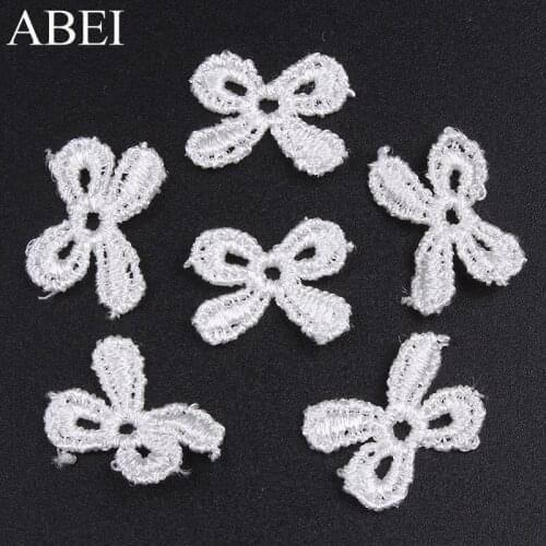 50pcs/lot Embroidery Bow Patches White bows appliques Garments Accessories DIY Wedding Craft