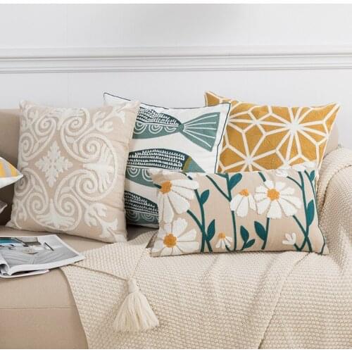 Daisy Floral Cushion Cover 45x45cm/30x50cm Geometric Pillow Case Yellow Blue Embroidery Pillow Cover Soft Cozy for living room