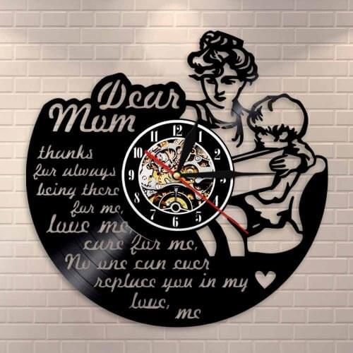 Daughter and Mom Decorative Wall Clock Happy Mothers Day Gift For Her Mother Quote Wall Art Vintage Vinyl Record Wall Clock