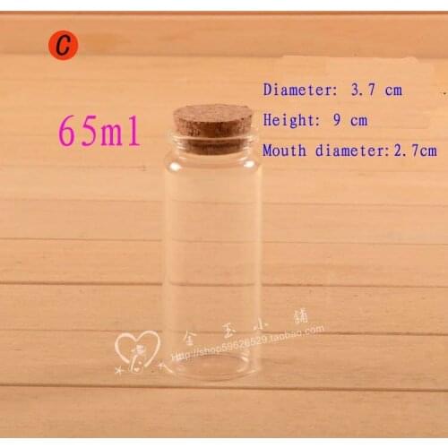 Capacity 65ml(3.7*9*2.7cm)50pcs/lot factory wholesale transparent cute glass vials with wood plug,Glass Bottles with cork