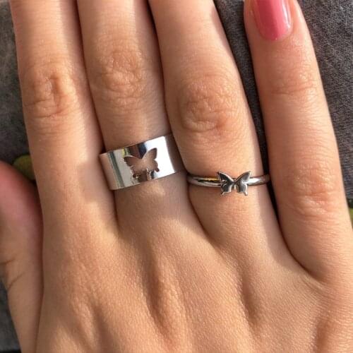Punk Fashion Butterfly Rings for Women Men Gold Silver Color Lover Couple Butterfly Ring Set Opening Engagement Wedding Jewelry