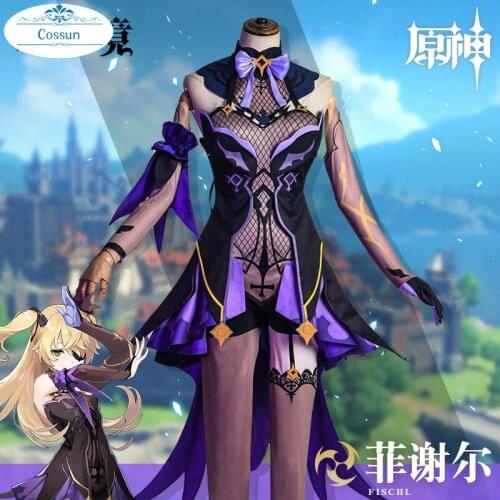 Anime Genshin Impact Fischl Cosplay Costume Game Suit Purple Lovely Dress Uniform Halloween Party Outfit For Women Girls New 202