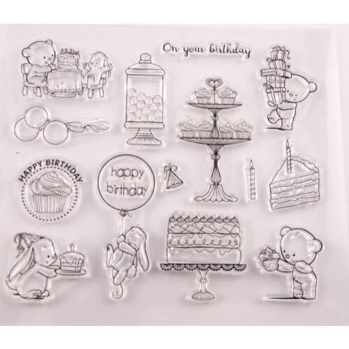 Bear Cake Party Clear Stamps Transparent Silicone Stamp for DIY Scrapbooking Paper Card Craft Tools
