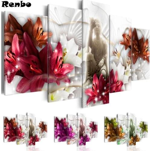 Red Purple Orange DIY 3D Diamond Embroidery Lilies Flower Buddha Diamond Painting By Numbers Needlework wall sticker home decor