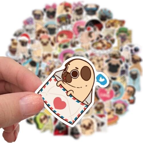 50/100pcs Cute Pug Stickers Decal for Phone Car Case Cartoon Animal Sticker Waterproof Laptop Bicycle Notebook Backpack Kids Toy