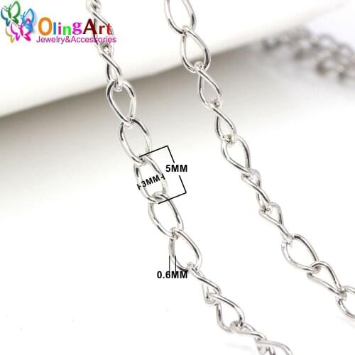 OlingArt 3M/lot 3*5MM Silver Plated oval Shape Cross Link Chains For bracelet necklace DIY Jewelry Accessories making
