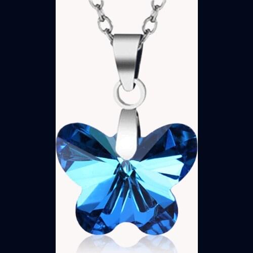 Butterfly Crystal Necklace Women Amethyst Artificial Crystal Clavicle Chain Necklace Jewelry