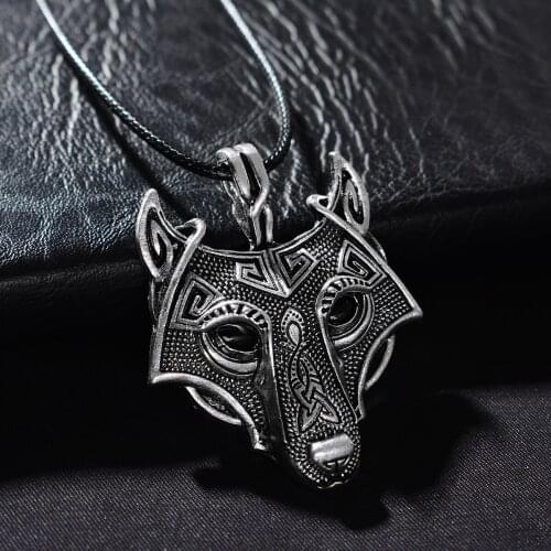 Vintage Mens Boys Wolf Pendant Necklace Fashion Punk Hip Hop Jewelry Norse Vikings Animal Head Chain Necklace Male Party Gift