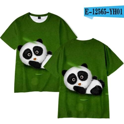 Panda panda eating bamboo cute animal 3D digital color printing personality loose men and women T-shirt 2021