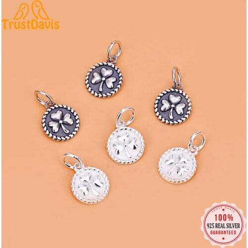 TrustDavis Real 925 Sterling Silver Fashion Round Clover Charm Pendant Handmade DIY Accessories Fine Jewelry Wholesale HY218